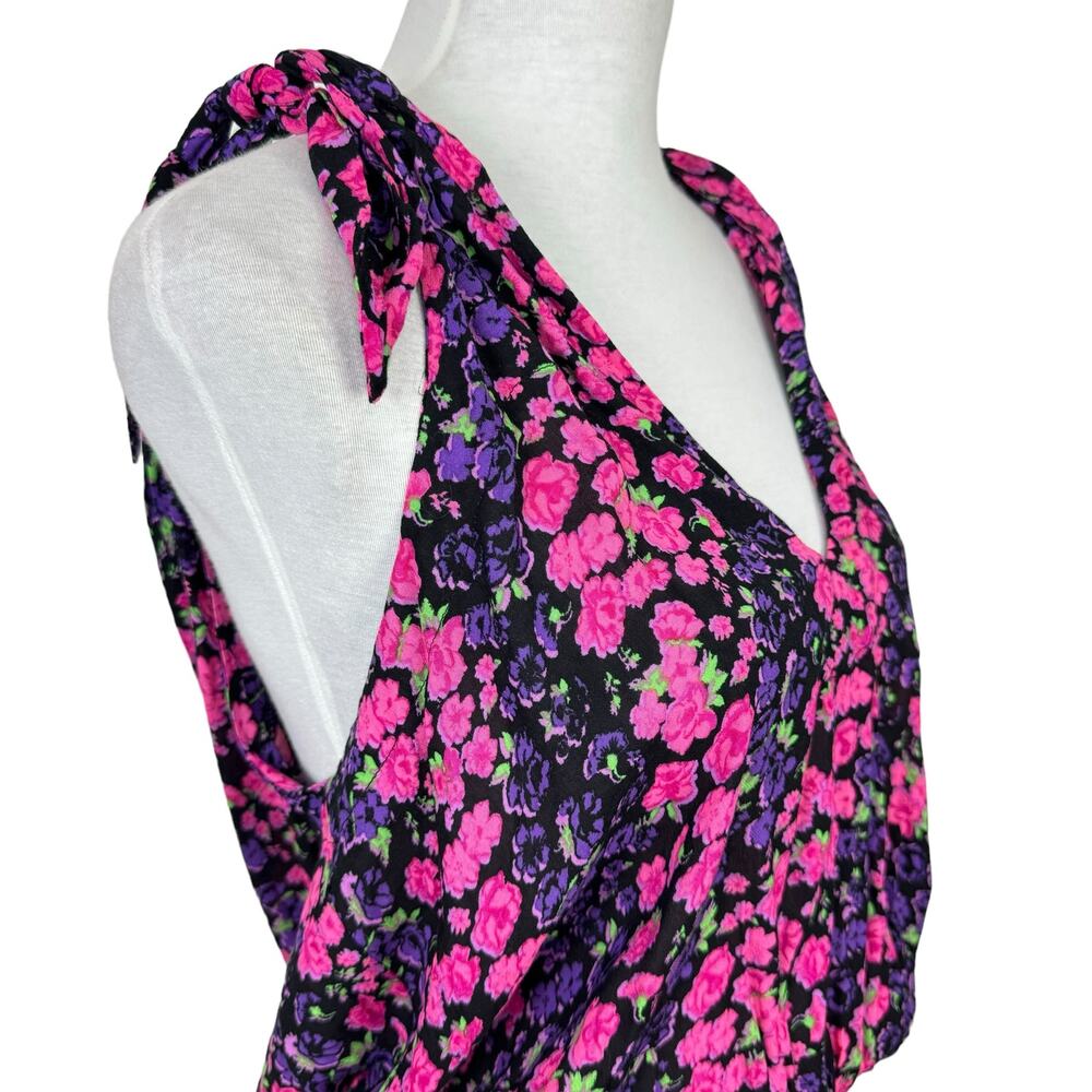Free People | NWT Bare It All Purple Pink Floral Shoulder Tie Lace Tank Bodysuit - Picture 6 of 14